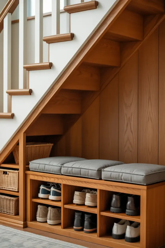 Entryway Bench with Shoe Compartments Below