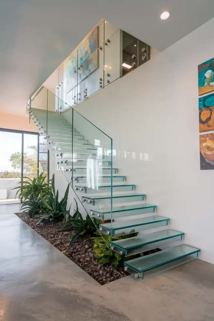 Frameless Glass Railings with Floating Stairs