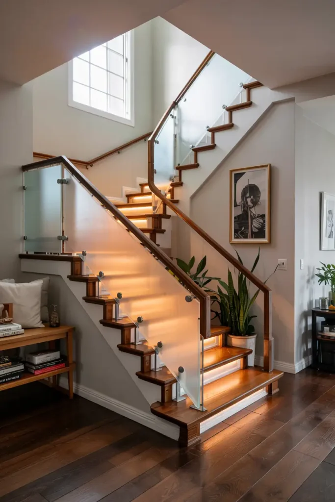 Frosted Glass Railing with LED Base Lights 1