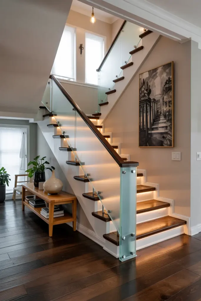 Frosted Glass Railing with LED Base Lights