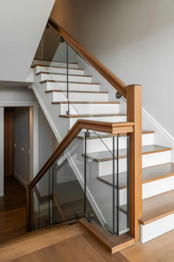 Glass Panels with Wooden Handrail Frame