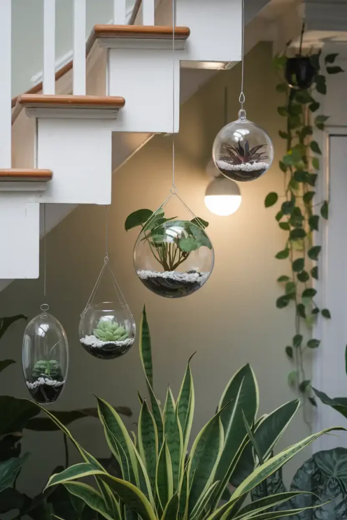 Hanging Terrarium Cluster Under Staircase
