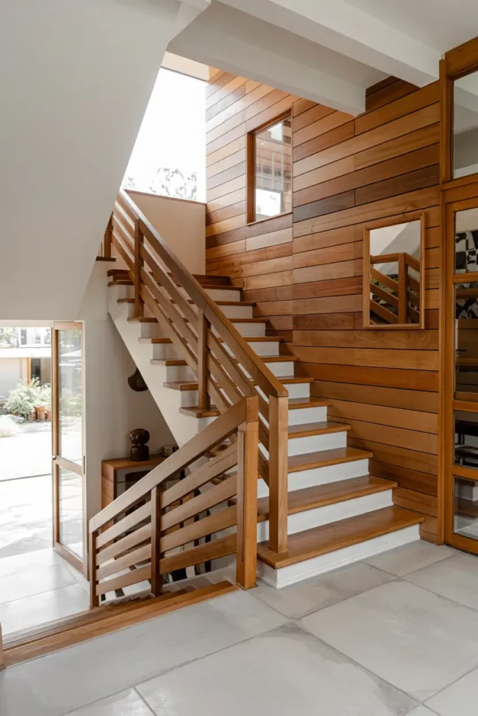 Horizontal Wood Slat Railing for Mid Century Homes