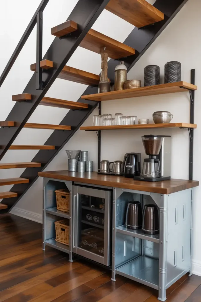 Industrial Metal and Wood Style Coffee Setup