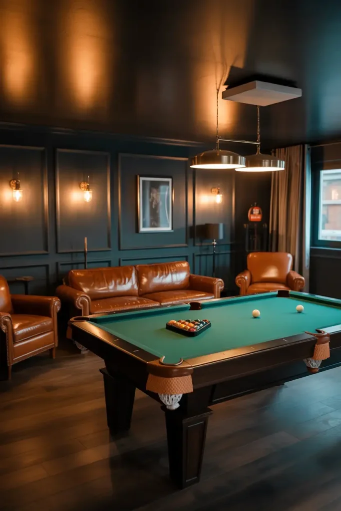 Leather Seating and Dark Walls