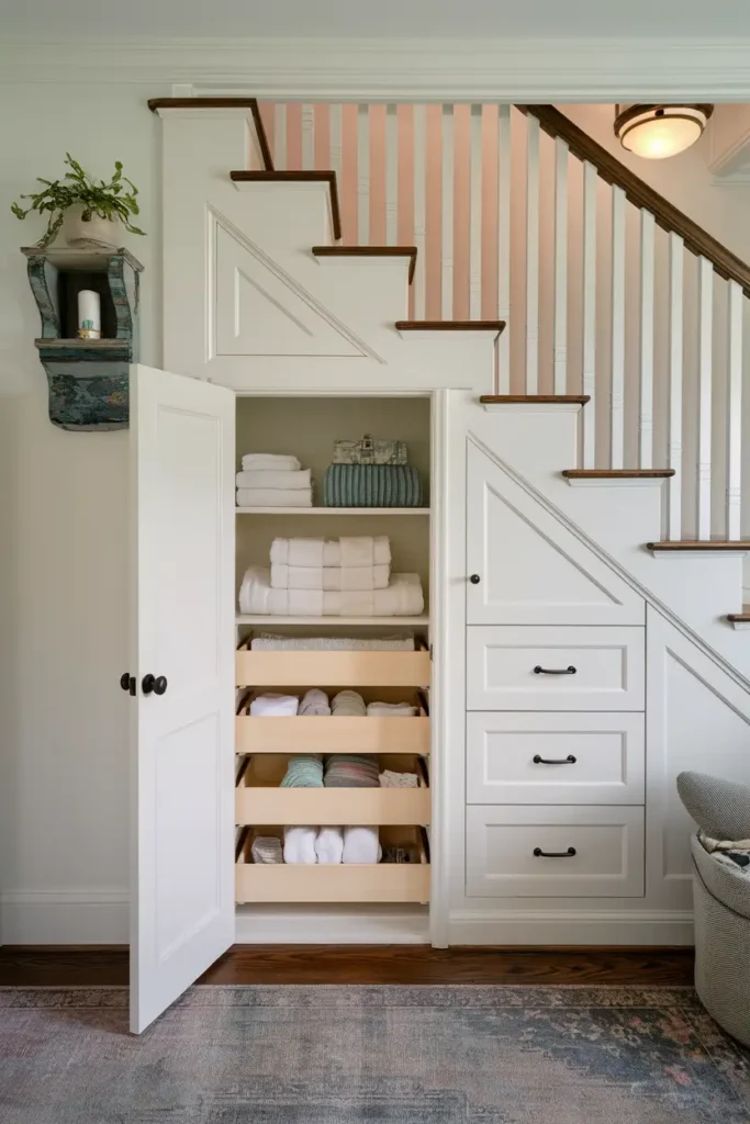 Linen Closet with Built In Drawers
