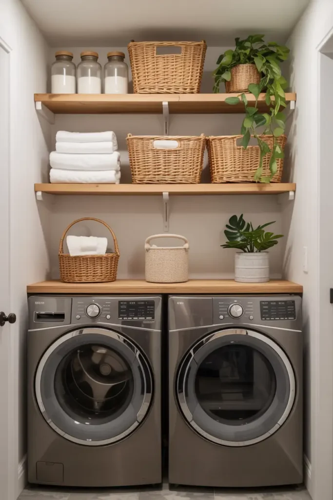 Modern Farmhouse Laundry with Floating Shelves