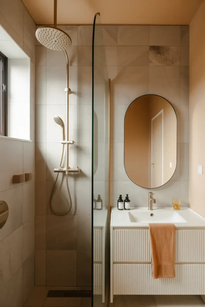 Modern Under Stairs Bathroom with Soft Neutral Shower