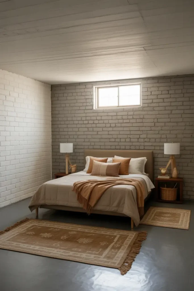 Painted Concrete Walls with Rugs