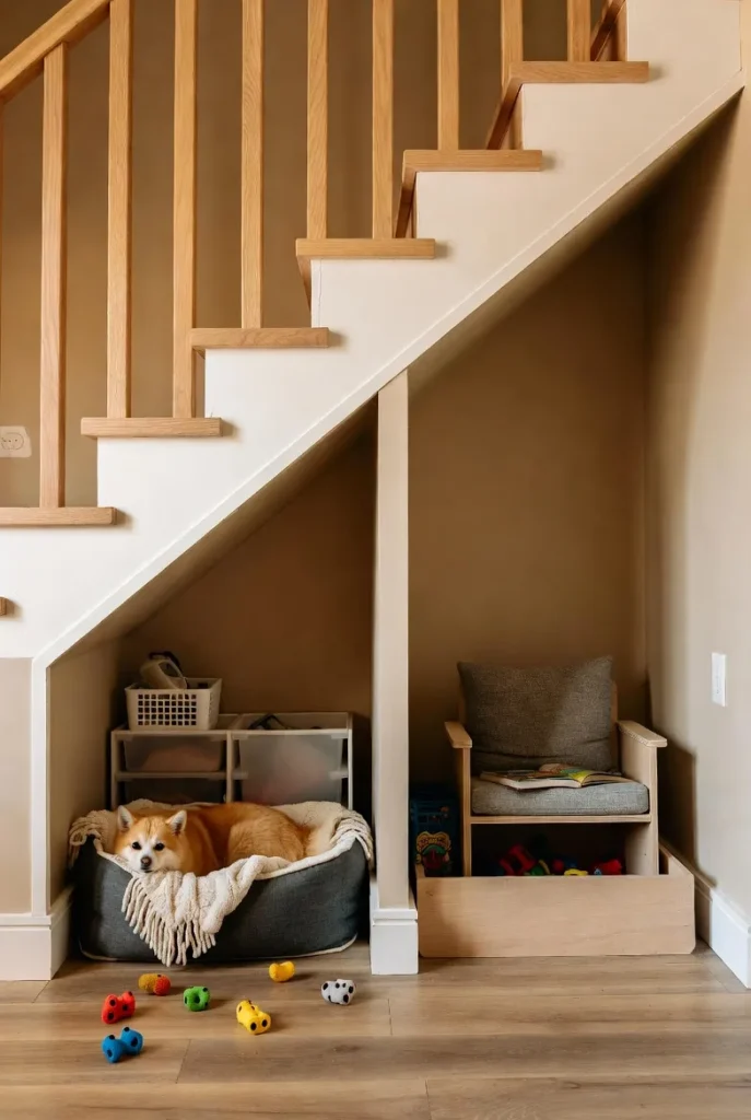 Pet and Kid Shared Corner with Bed and Storage