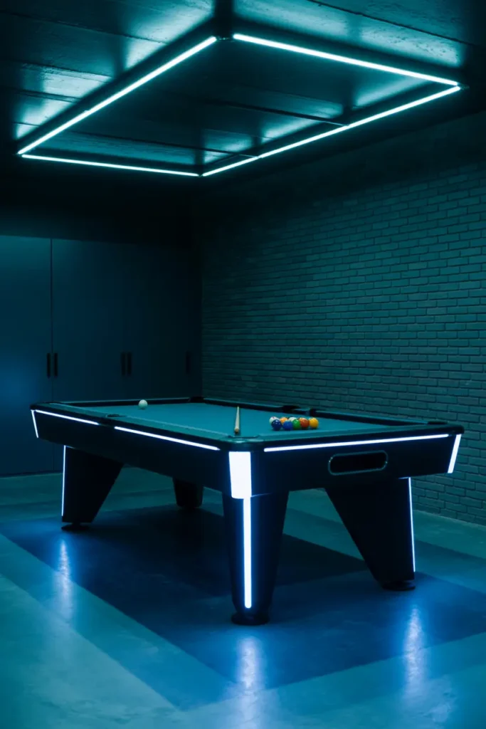 Pool Table with Neon Edge Lighting