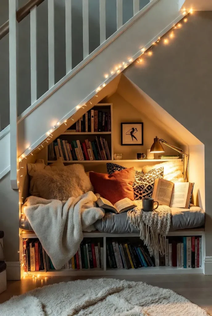 Reading Nook with Cushions and Shelves