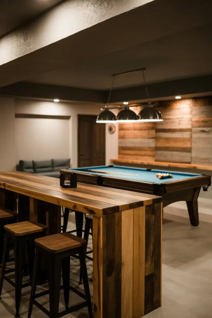 Rustic Wood Bar Beside Pool Table