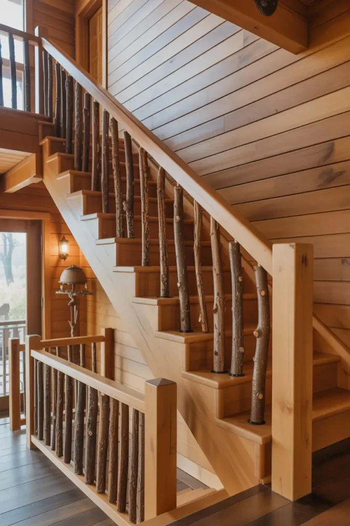 Rustic Wooden Branch Railing for Cabins