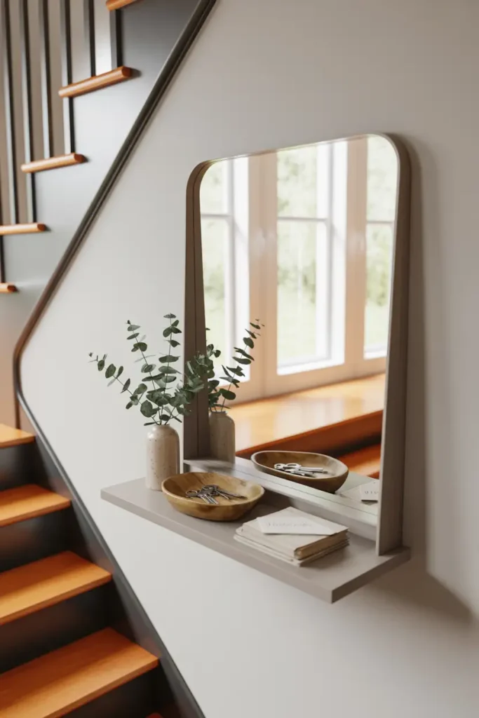 Stair Wall Mirror and Shelf Combo