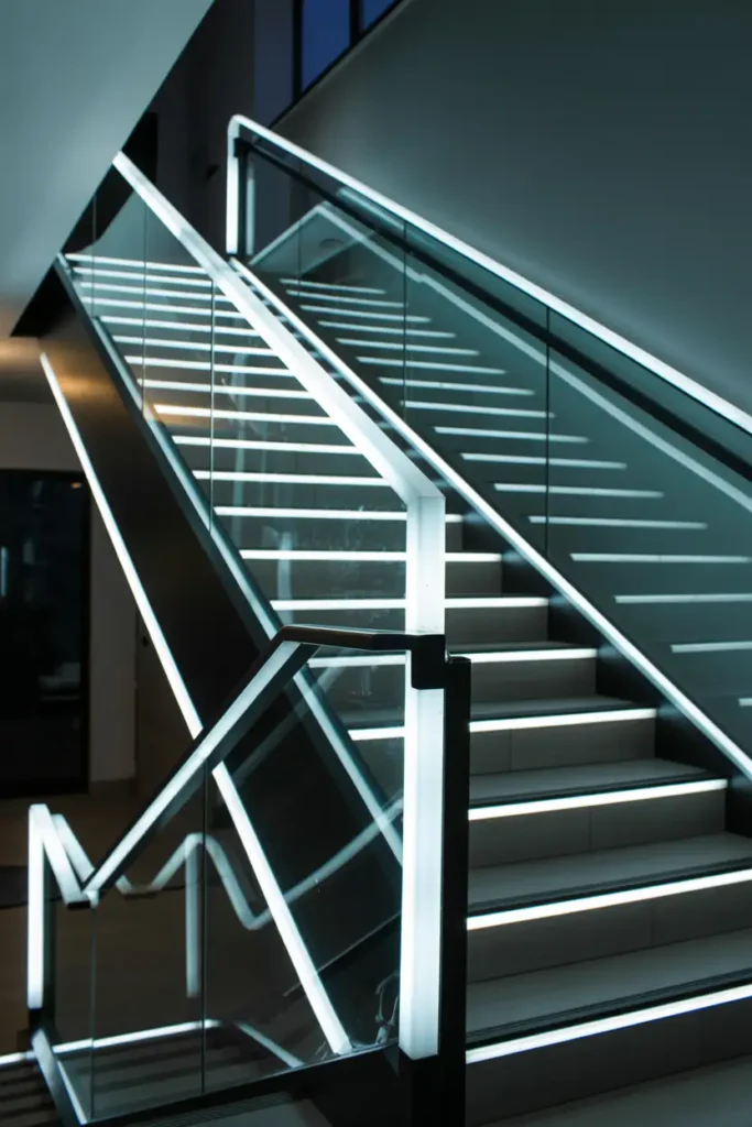 Staircase with LED Lit Glass Edges