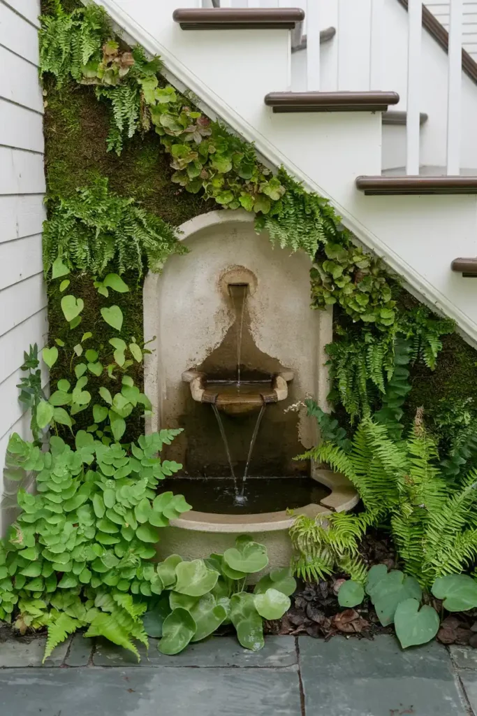 Water Fountain Feature with Greenery Around