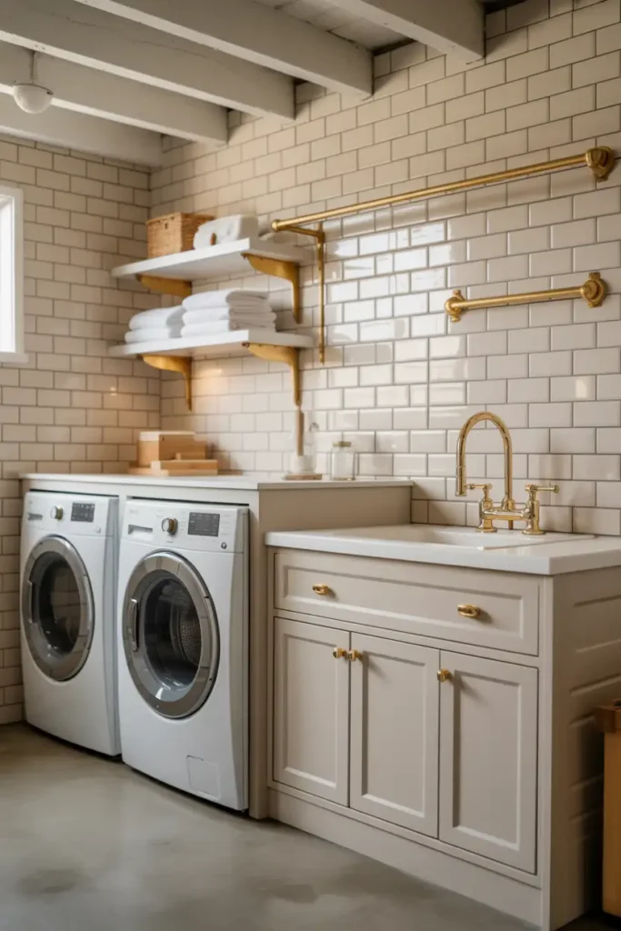 White Subway Tile with Gold Fixtures