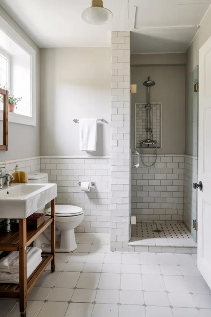 White Walls and Large Floor Tiles