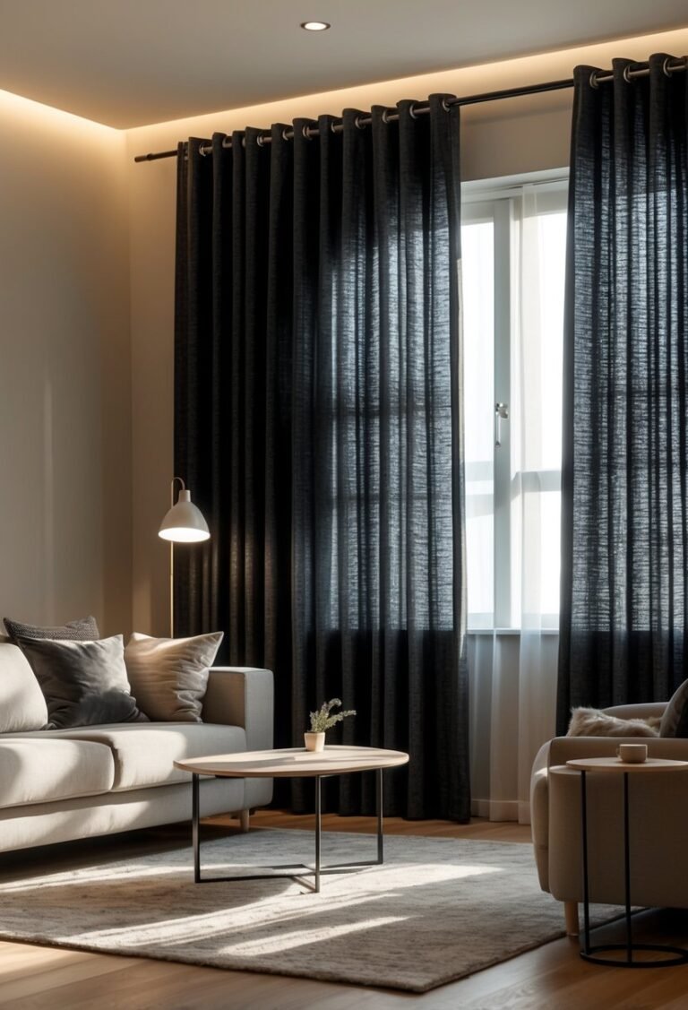 10 Stylish Black Curtains Living Room Ideas - ComfortlyDecor