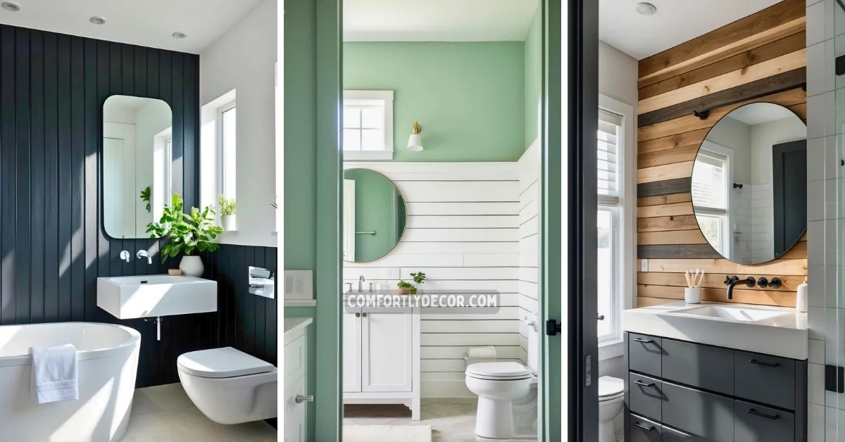 bathroom with shiplap accent wall