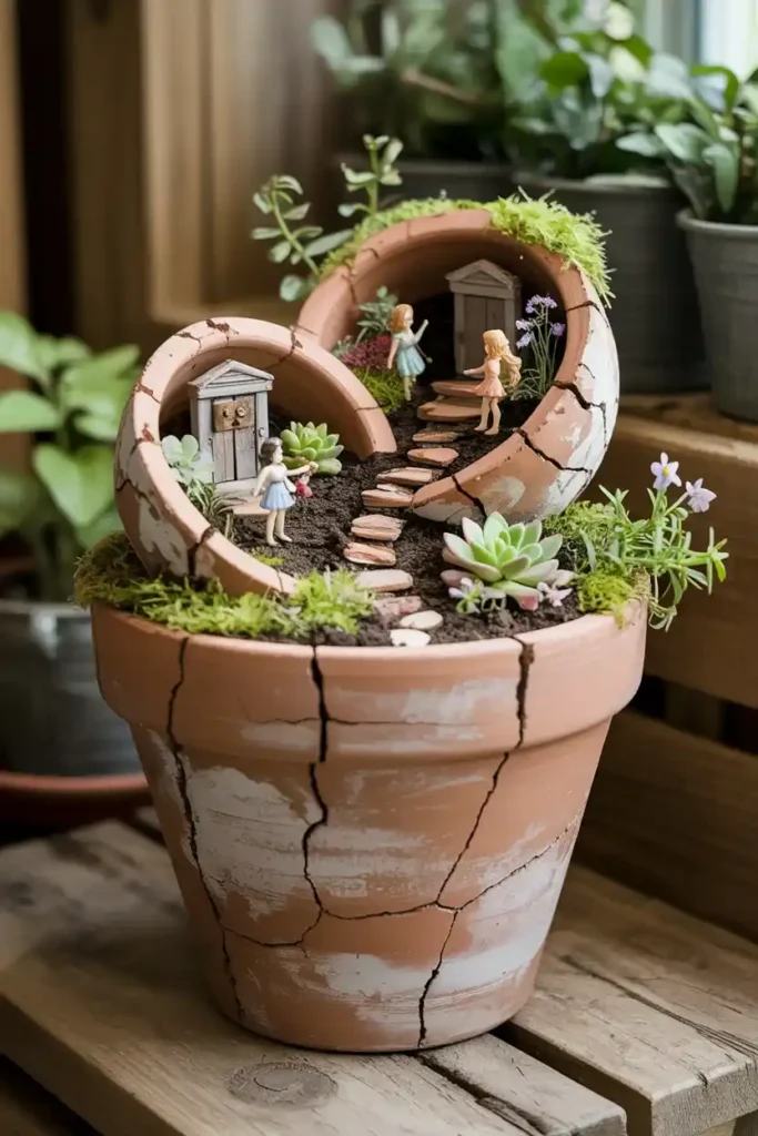 Broken Pot Fairy Garden 1