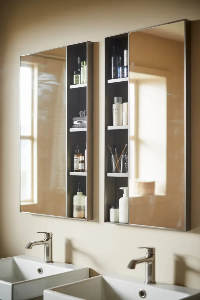 Dual Mirrored Cabinets for Shared Spaces