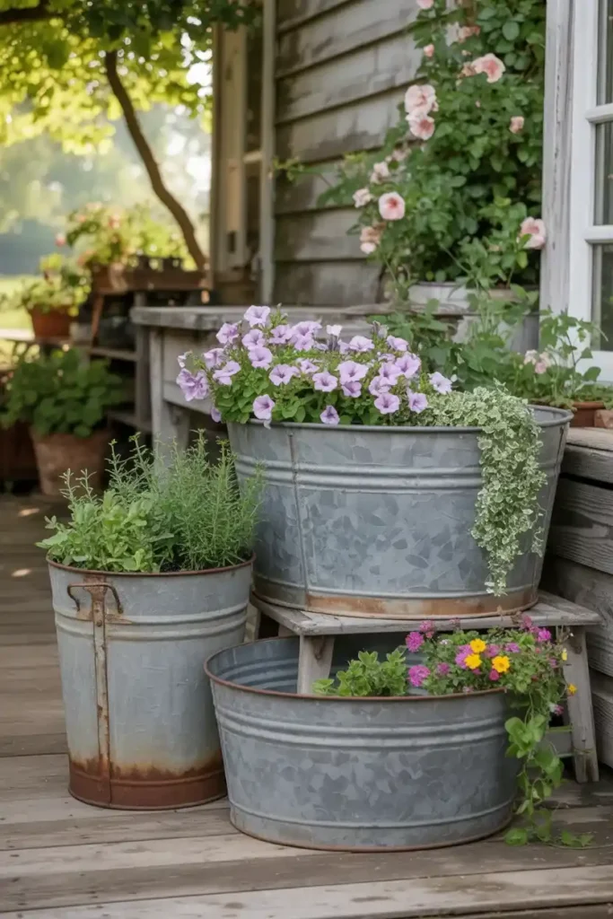 Old Galvanized Tubs as Planters