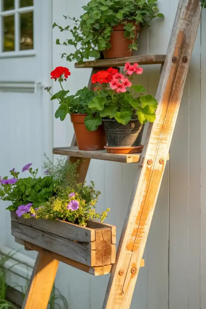 Repurposed Ladder Shelves