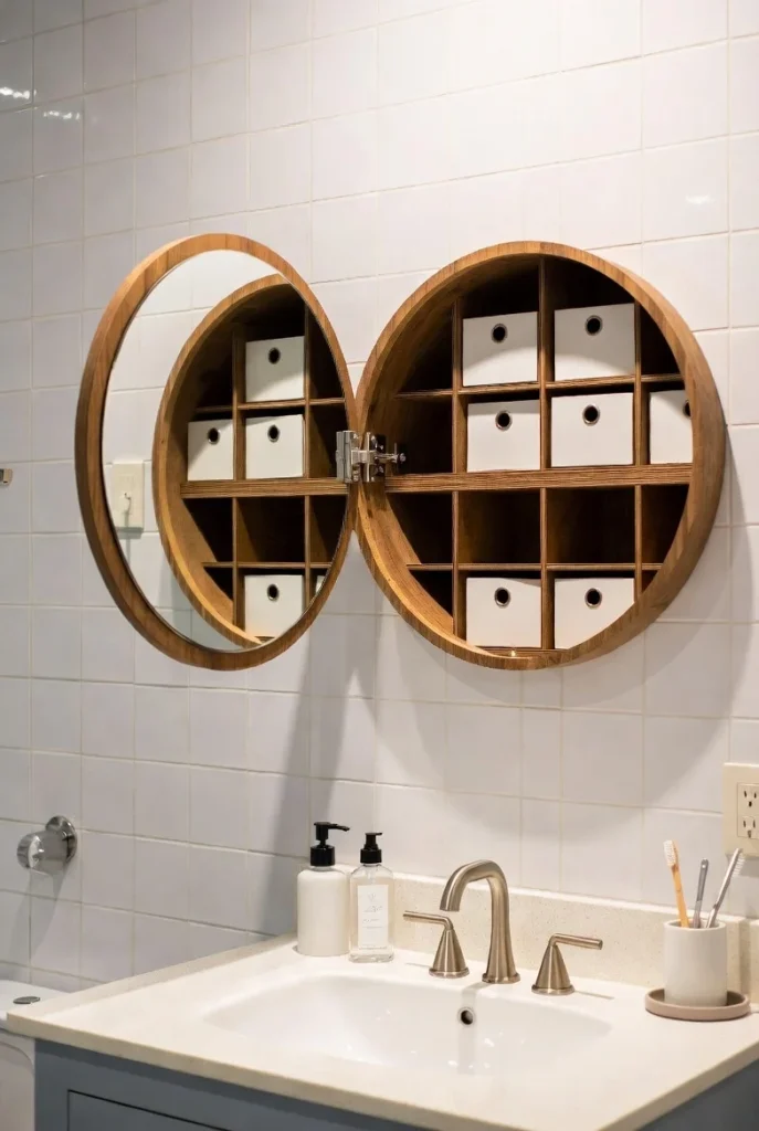 Round Mirror With Hidden Storage