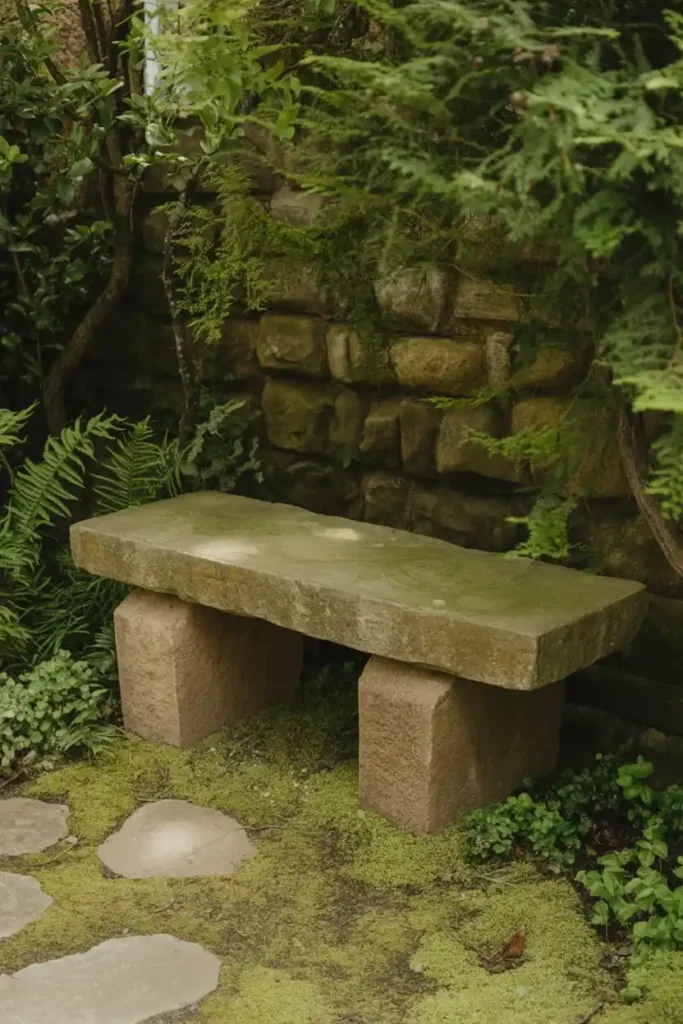 Rustic Stone Slab Bench