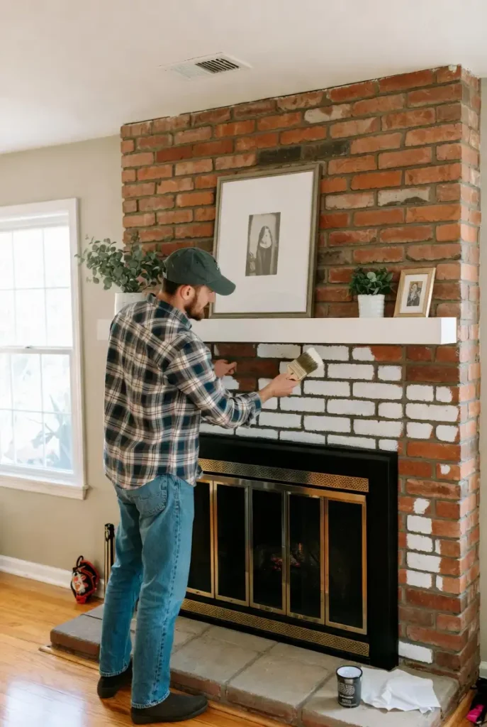painting brick fireplace 1