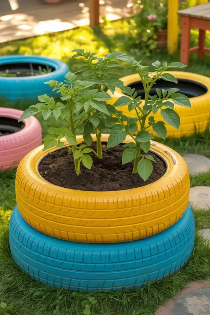 Painted Tire Planters 1