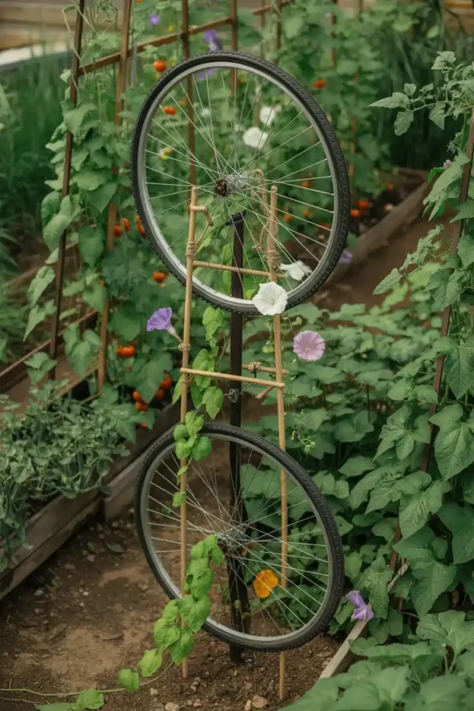 Upcycled Bicycle Wheel Trellis