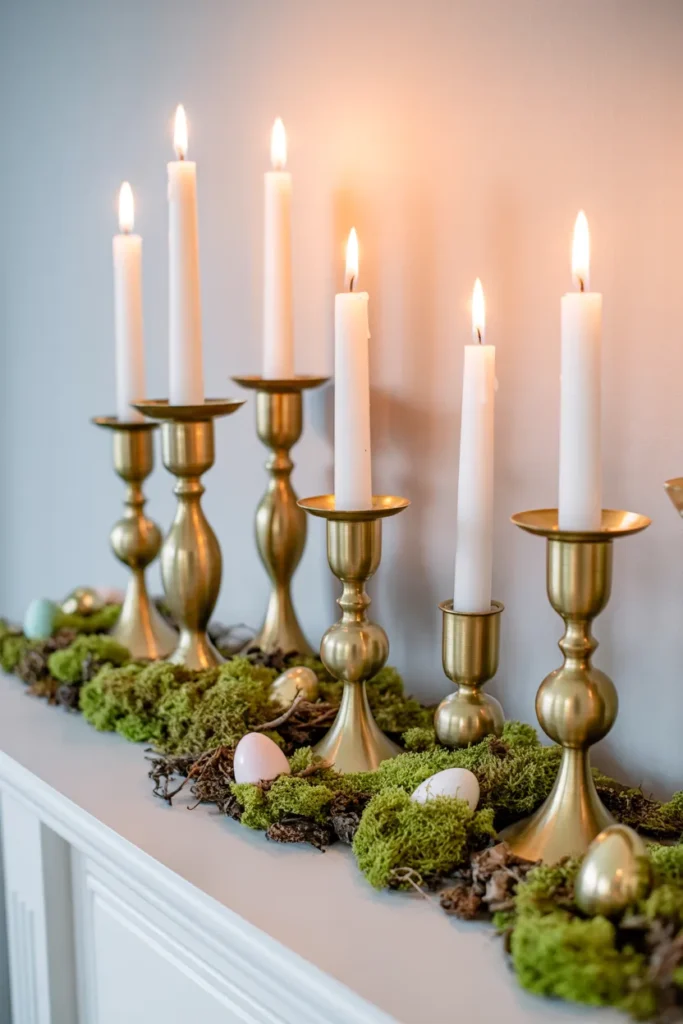Brass Candlesticks and Moss
