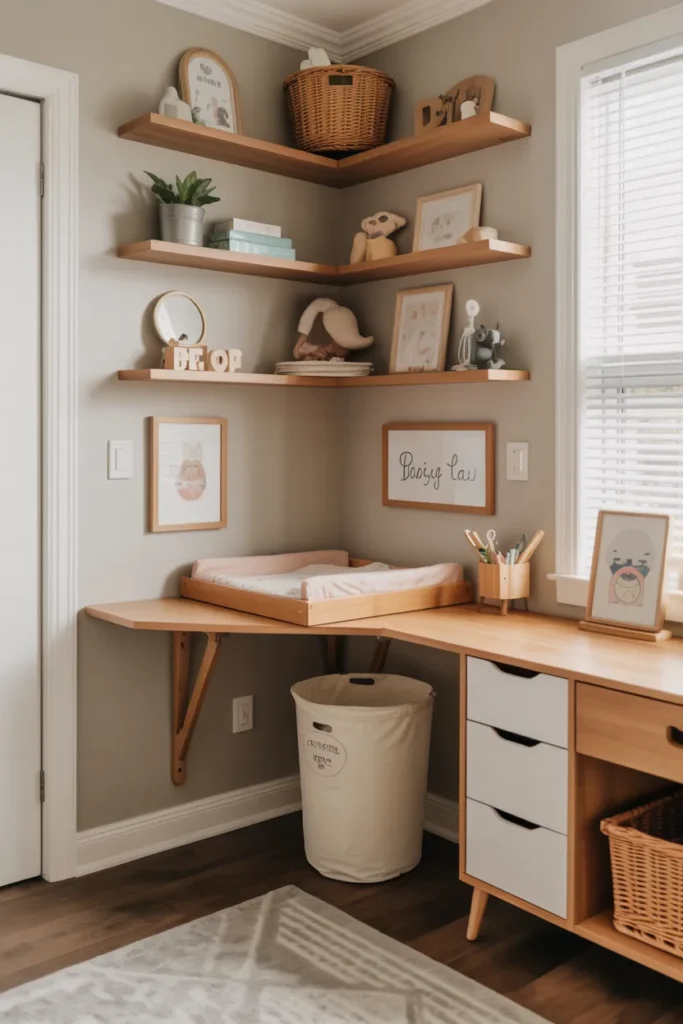 Corner floating desk as changing table