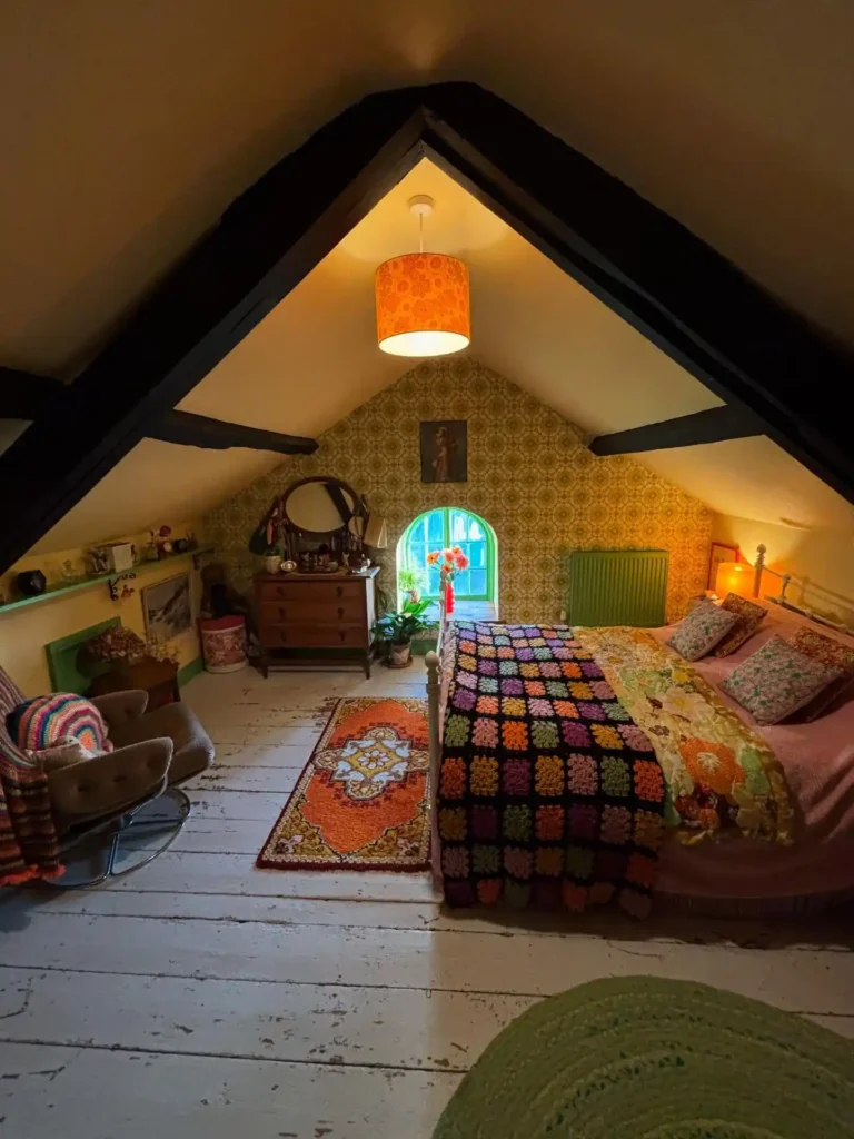 Cozy Vintage Attic Retreat with Patterned Charm
