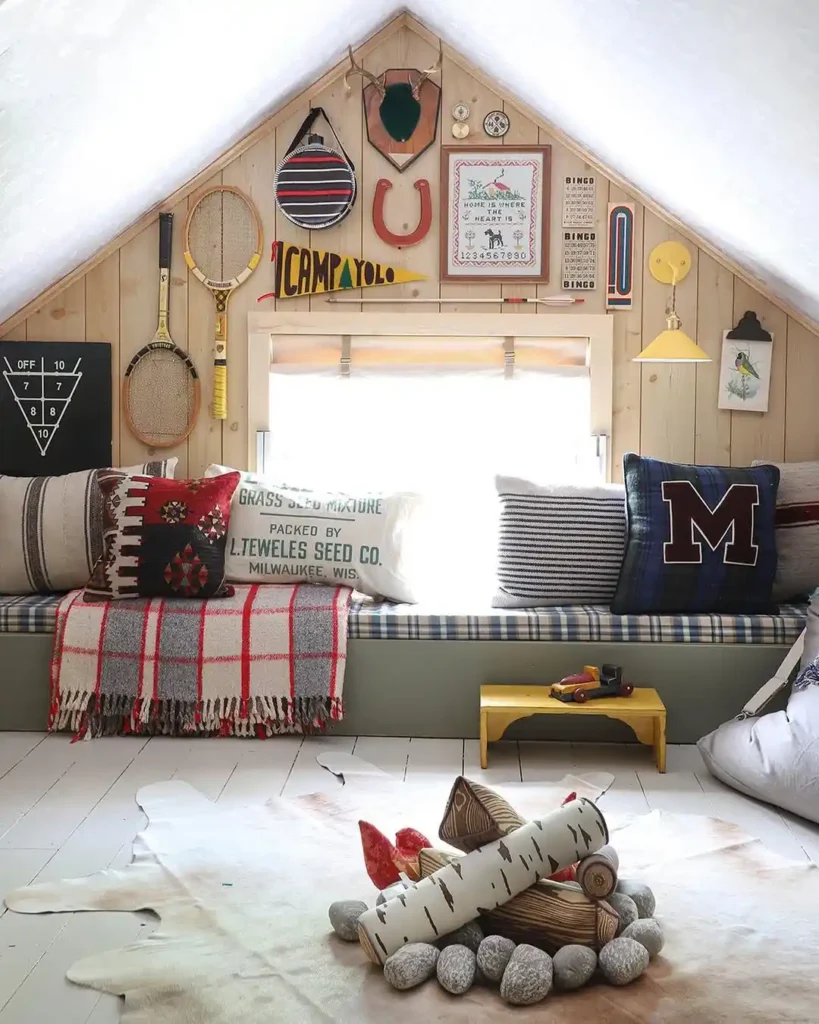 Cozy Cabin Style Attic Reading Nook