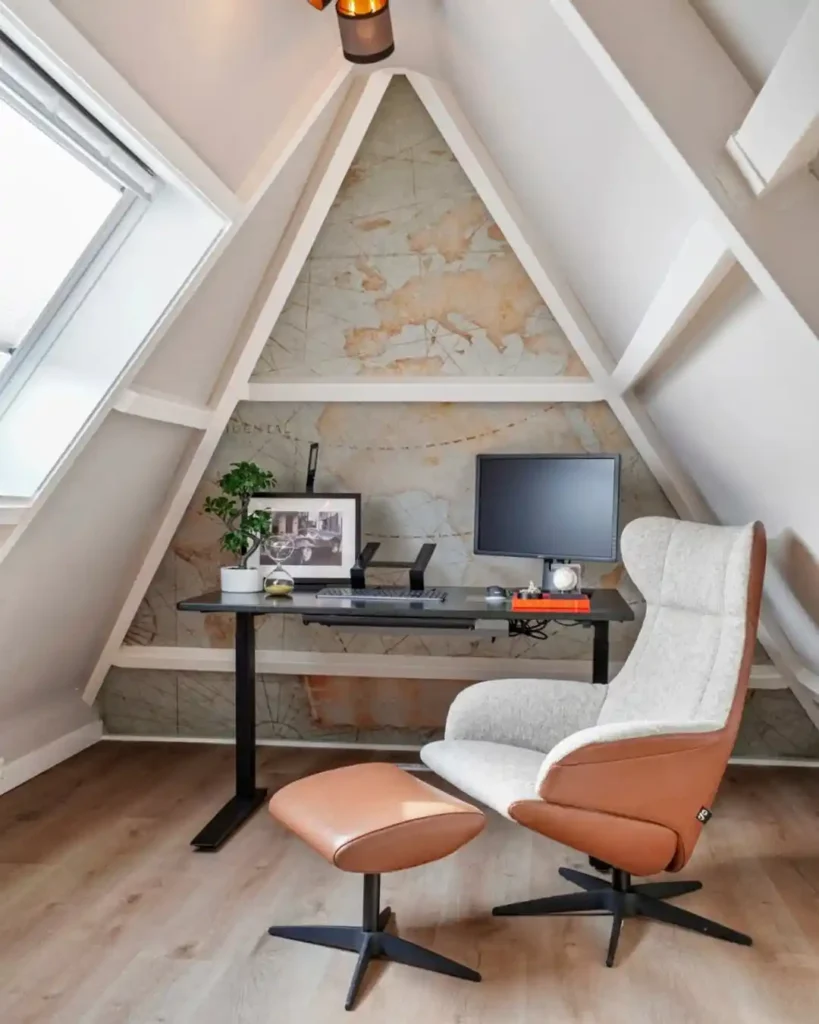 Classic Attic Desk Centered Under a Gable Window