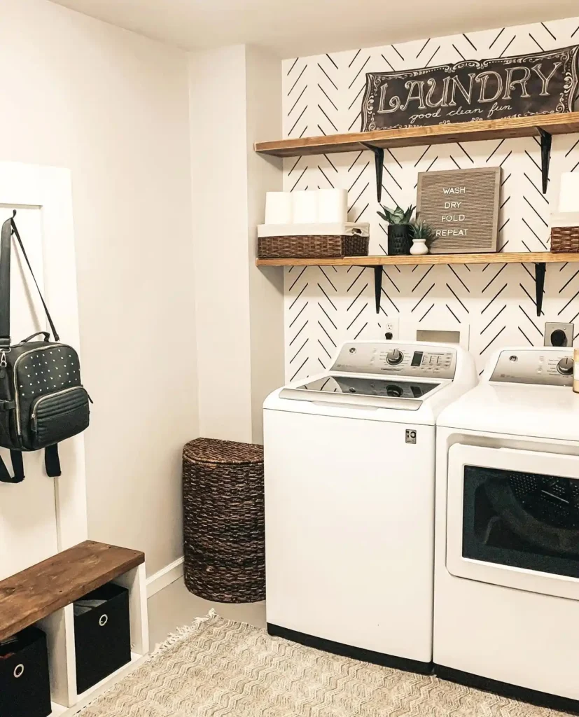 Minimal Line Pattern with Rustic Shelf Styling