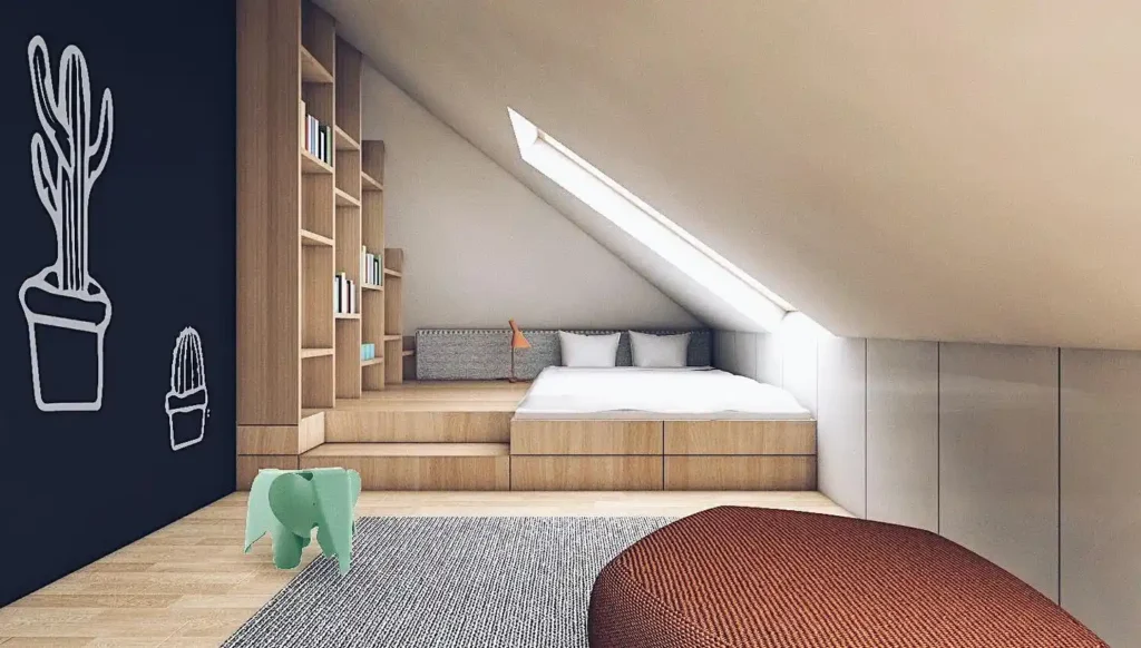 Smart Attic Layout with Built In Storage and Platform Bed