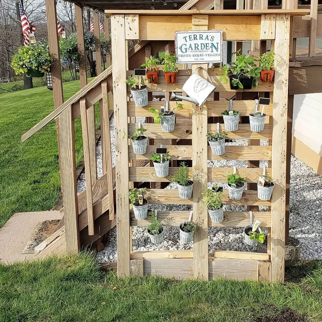 Organized Pallet Herb Garden Station