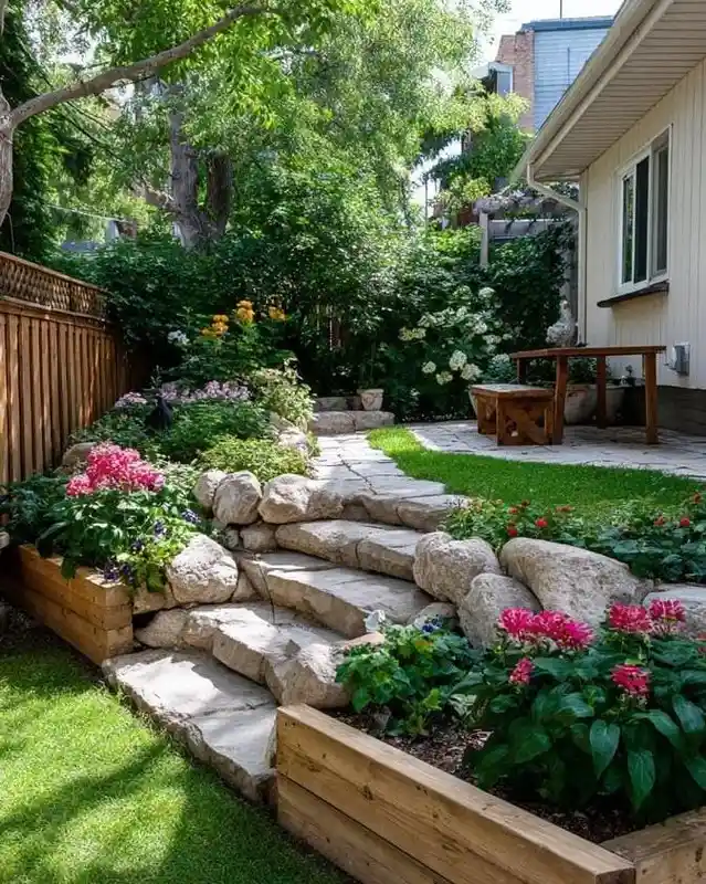 Natural Stone Steps with Cozy Garden Corners