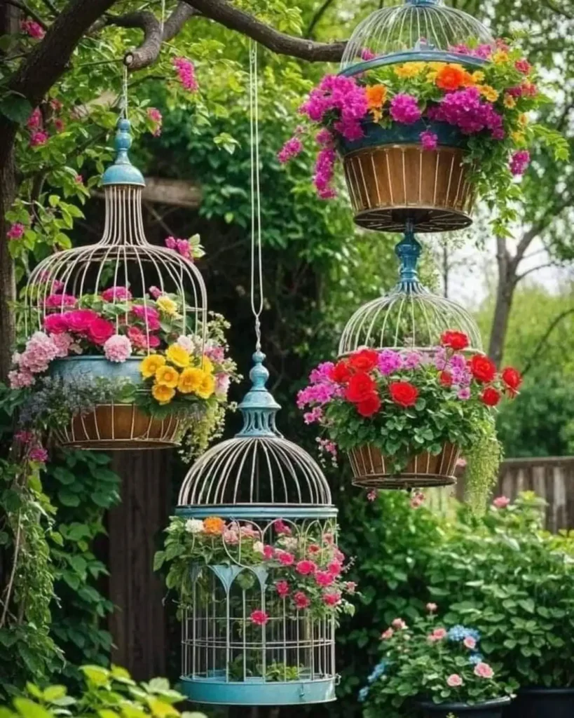 Vintage Birdcage Hanging Planters