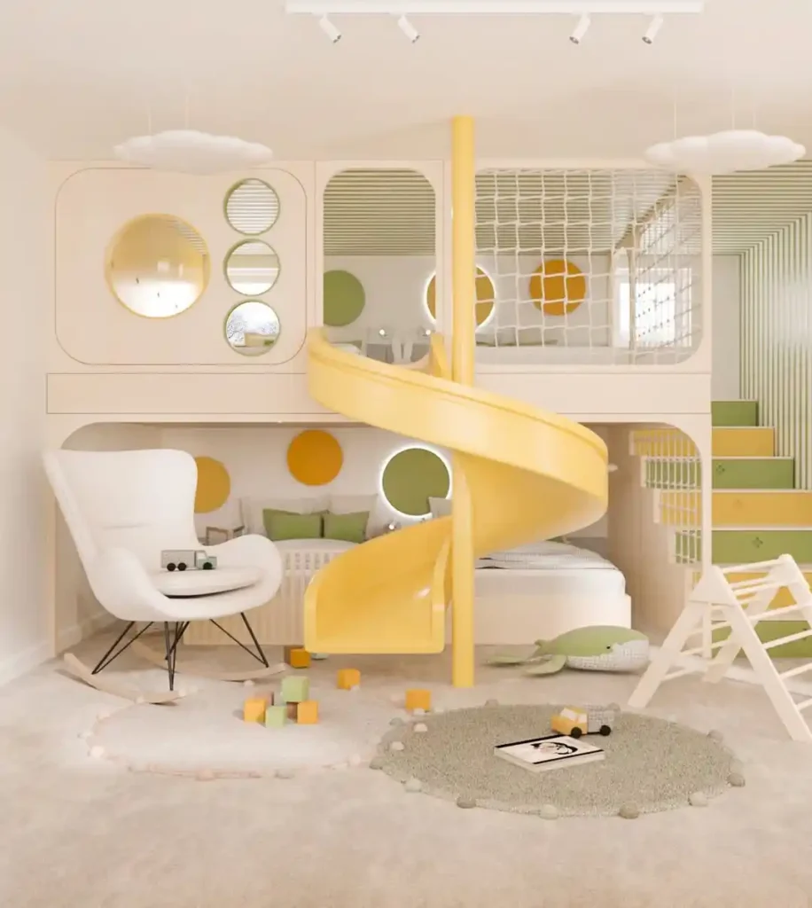 Soft Modern Play Loft with Slide Feature
