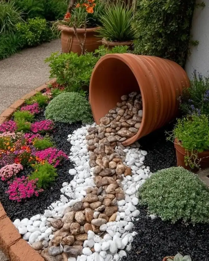 Spilled Pot Decorative Rock Garden