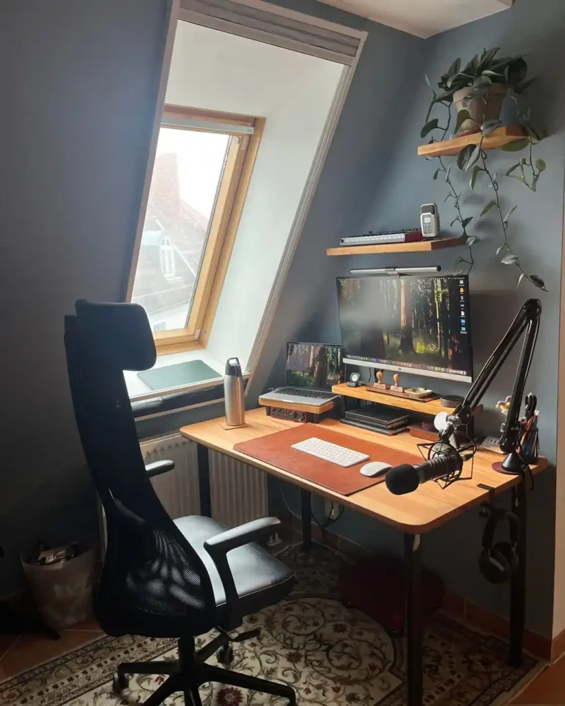 Elegant Attic Office with Wood Beam Accents