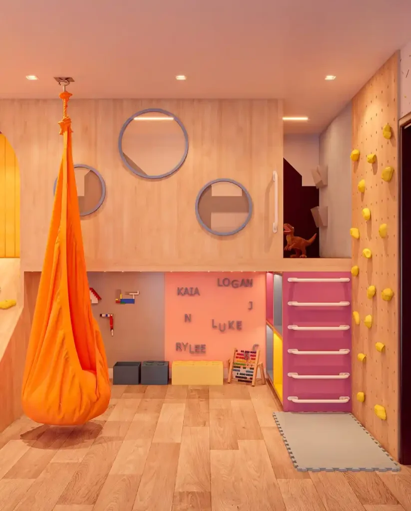 Colorful Activity Zone with Climbing and Swing
