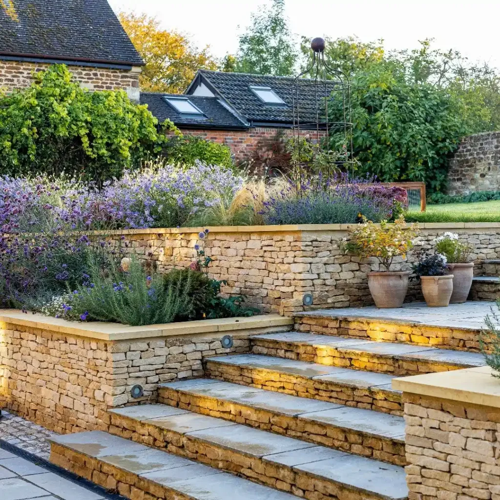 Classic Stone Steps with Warm Integrated Lighting