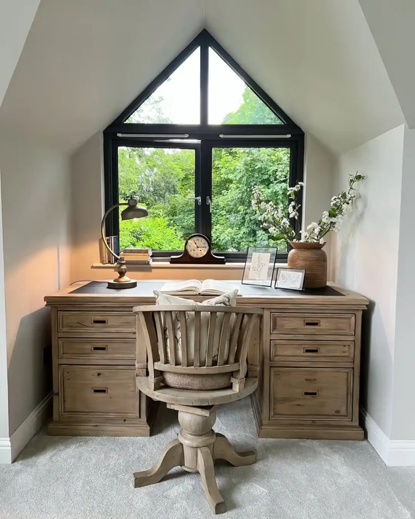 Light Filled Attic Office with Simple Functional Layout
